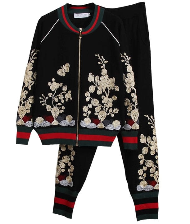 European station suit autumn new embroidery long-sleeved knitted cardigan sweater jacket harem pants fashion two-piece female