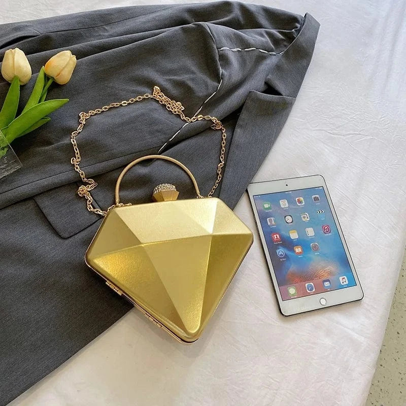 European Women Fashion Diamond Shape Bag Laser Day Clutches Bag Geometric Metal Handle Evening Dinner Party Clutch Shoulder Bags