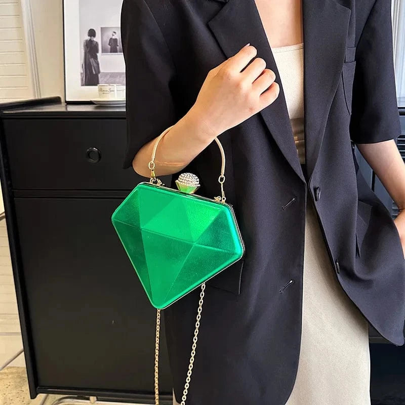European Women Fashion Diamond Shape Bag Laser Day Clutches Bag Geometric Metal Handle Evening Dinner Party Clutch Shoulder Bags