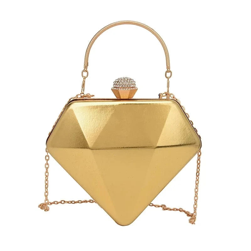 European Women Fashion Diamond Shape Bag Laser Day Clutches Bag Geometric Metal Handle Evening Dinner Party Clutch Shoulder Bags