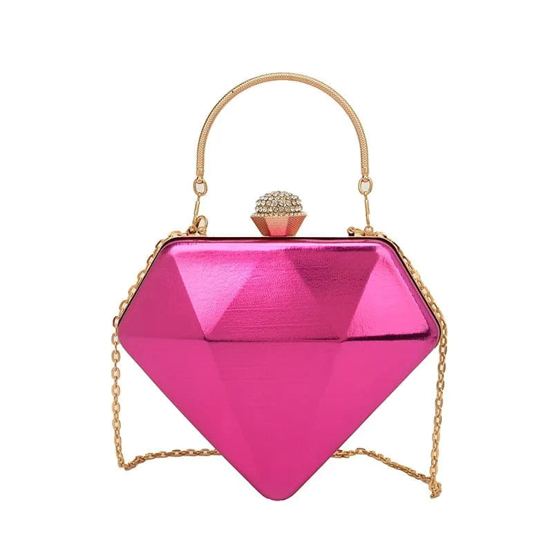 European Women Fashion Diamond Shape Bag Laser Day Clutches Bag Geometric Metal Handle Evening Dinner Party Clutch Shoulder Bags