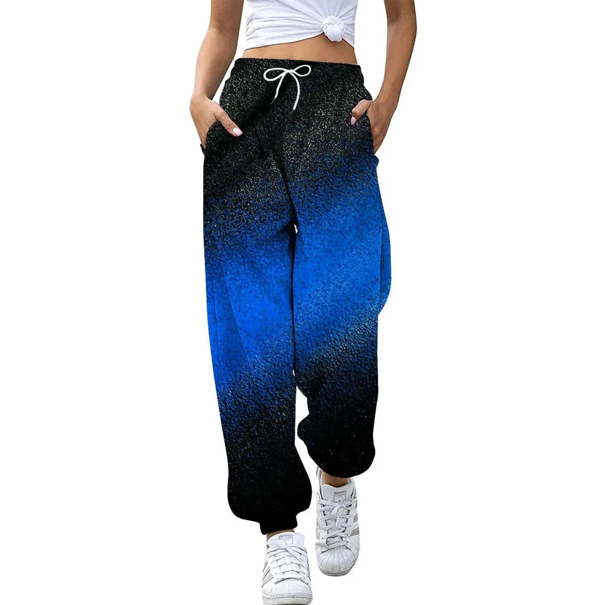 European  Women's Digital printing 2023 Spring and Autumn New loose Foot-binding sports pants High waist All-match casual pants