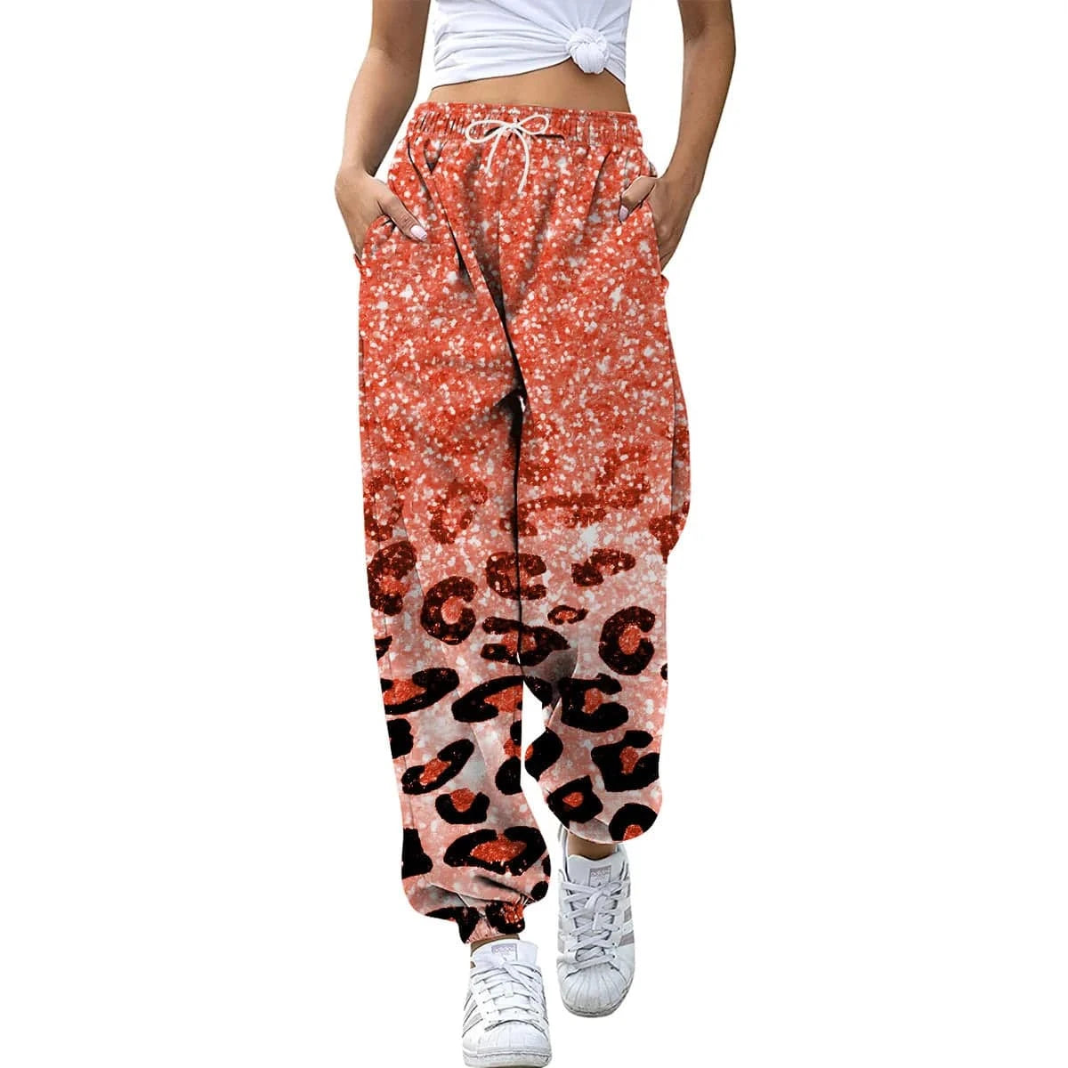 European  Women's Digital printing 2023 Spring and Autumn New loose Foot-binding sports pants High waist All-match casual pants