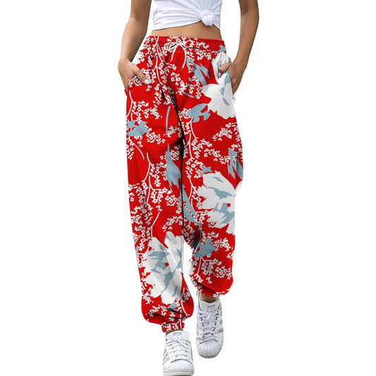 European  Women's Digital printing 2023 Spring and Autumn New loose Foot-binding sports pants High waist All-match casual pants