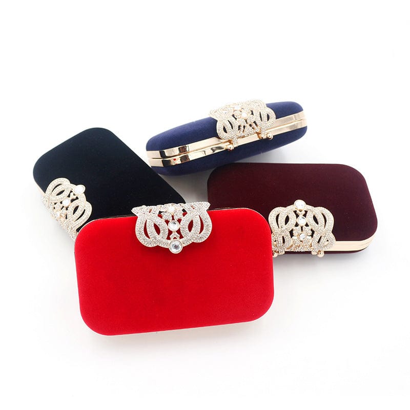 Evening Bags Velvet Clutch Purse with Rhinestone Crystal Crown Clasp Evening Bag for Formal Party