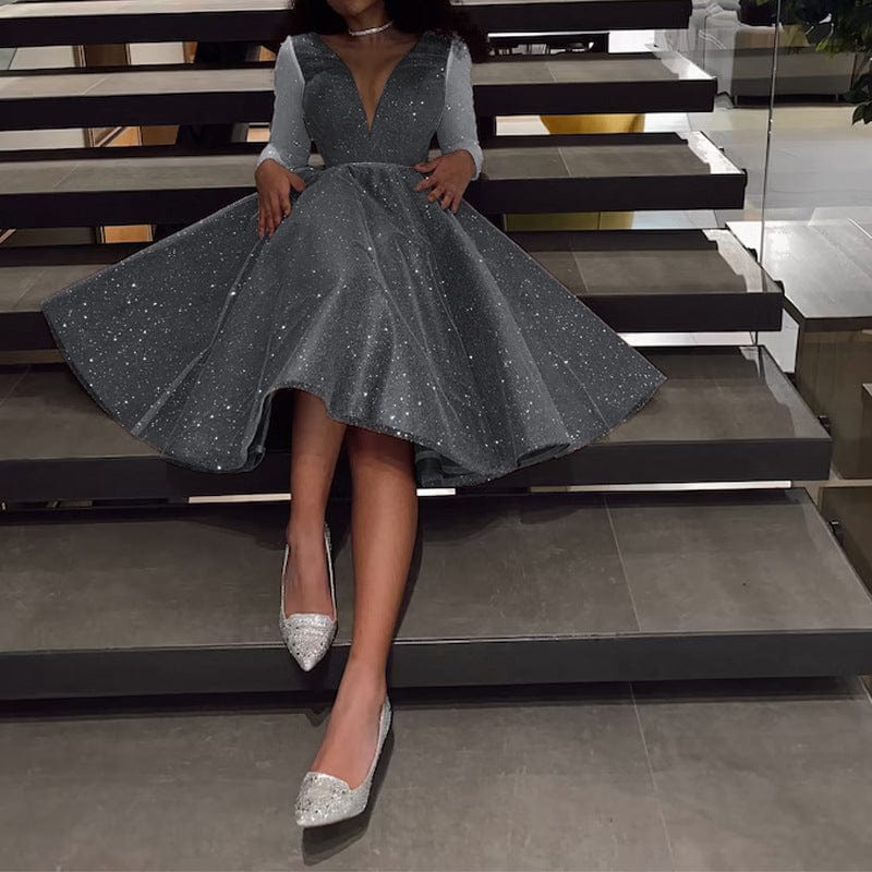 evening dress, prom 10813-SW23 new sequin long sleeve deep-v sexy evening gown dress elegant party for women sehe fashion