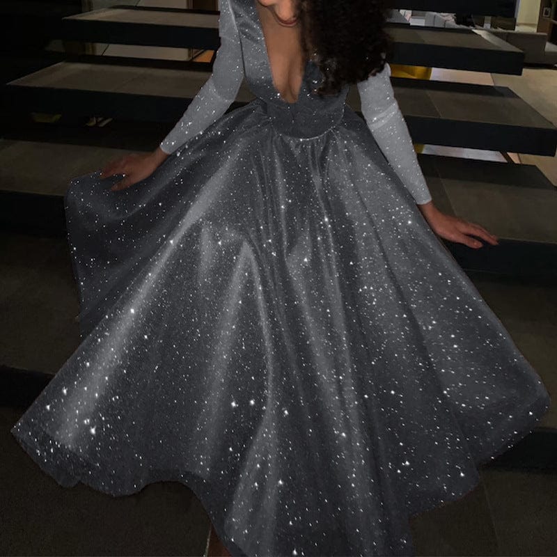 evening dress, prom 10813-SW23 new sequin long sleeve deep-v sexy evening gown dress elegant party for women sehe fashion