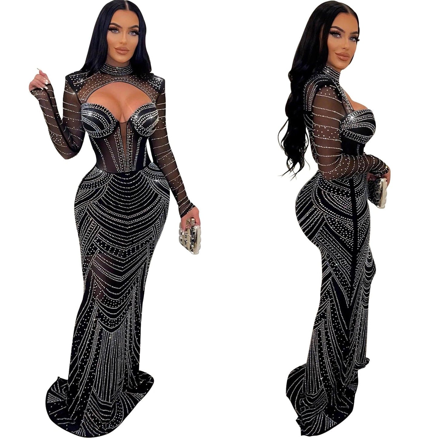 evening dress, prom 2023 Wholesale Women's Long Prom Dresses Evening Gowns Sexy Elegant Diamond Rhinestone Out Party Modest Bridesmaid Dresses