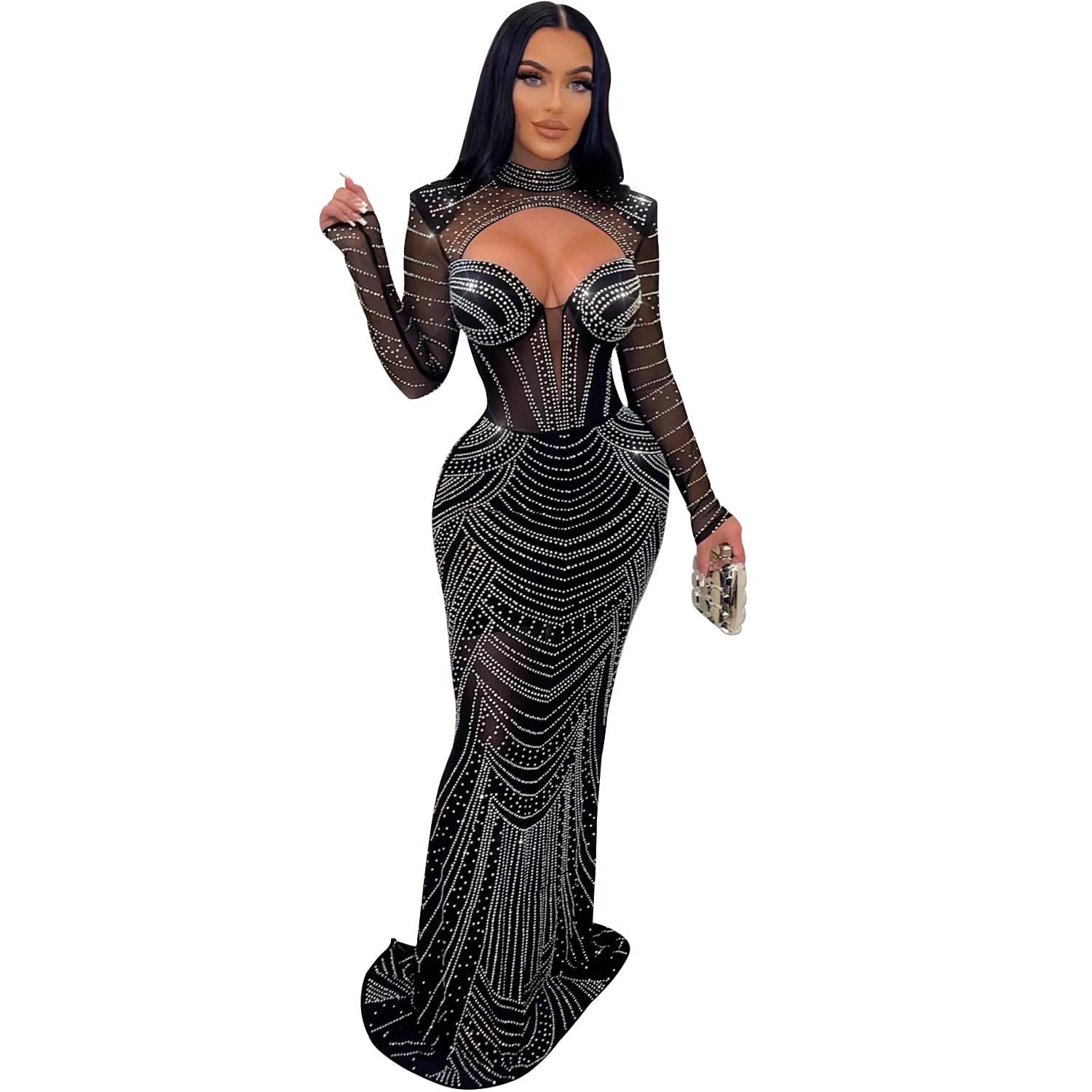 evening dress, prom 2023 Wholesale Women's Long Prom Dresses Evening Gowns Sexy Elegant Diamond Rhinestone Out Party Modest Bridesmaid Dresses