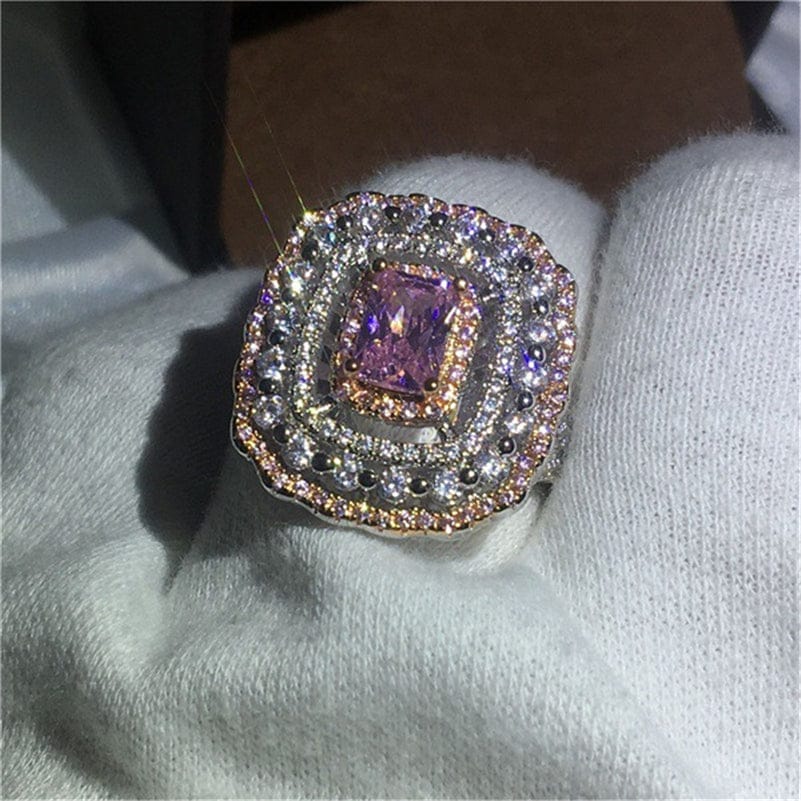 Exaggerated Princess 14K gold color Diamond Rings for Women Engagement Jewelry Geometric Diamante peridot Gemstones Bizuteria ring new