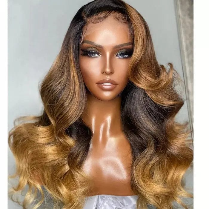 Exotic Body Wave Gold Brown Highlight Wig Pre Plucked With Baby Hair Vietnam Human Hair Lace Front Wigs
