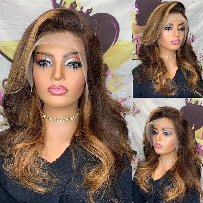 Exotic Water Wave Brown Blonde Highlight Color Wig Cuticle Aligned Vietnam Human Hair Pre Plucked Lace Front Wigs