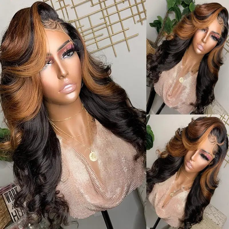 Exotic Water Wave Brown Blonde Highlight Color Wig Cuticle Aligned Vietnam Human Hair Pre Plucked Lace Front Wigs