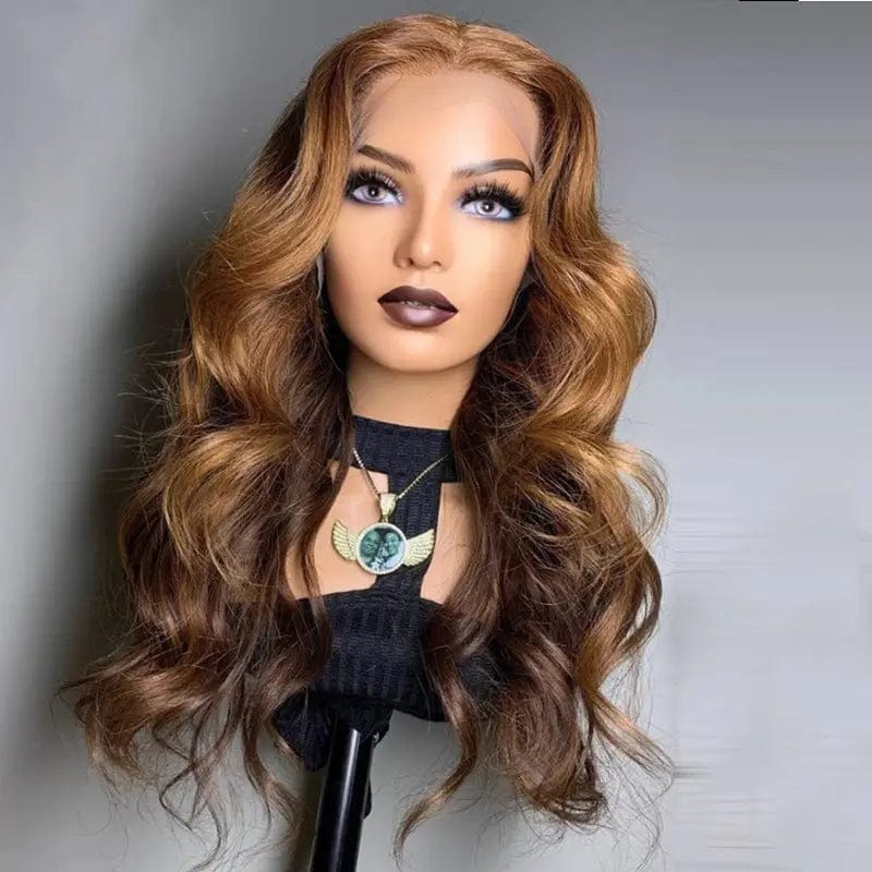 Exotic Water Wave Brown Blonde Highlight Color Wig Cuticle Aligned Vietnam Human Hair Pre Plucked Lace Front Wigs