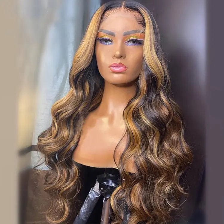 Exotic Water Wave Brown Blonde Highlight Color Wig Cuticle Aligned Vietnam Human Hair Pre Plucked Lace Front Wigs