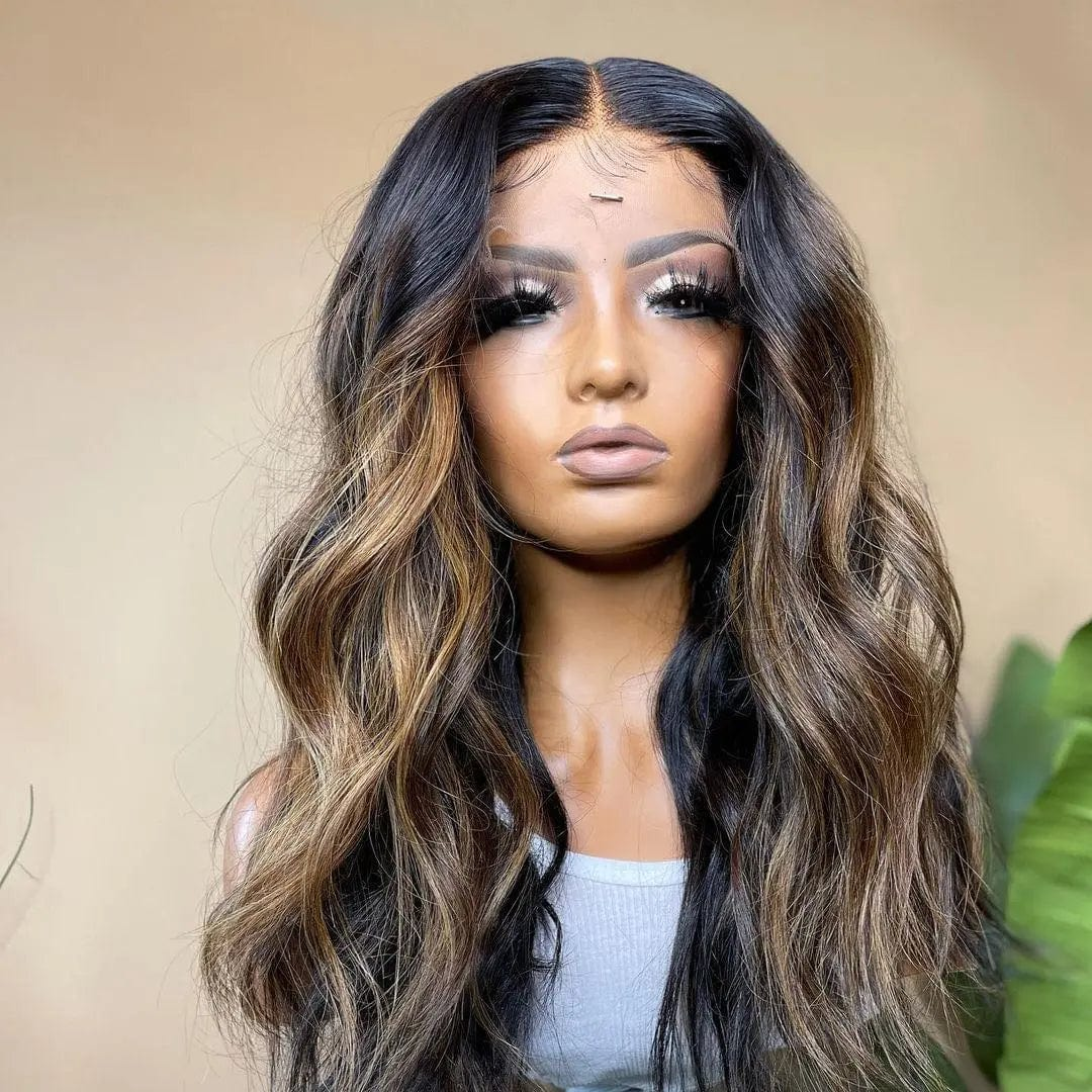 Exotic Water Wave Brown Blonde Highlight Color Wig Cuticle Aligned Vietnam Human Hair Pre Plucked Lace Front Wigs
