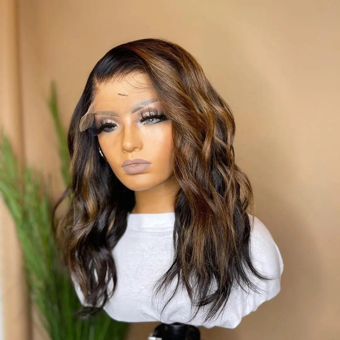 Exotic Water Wave Brown Blonde Highlight Color Wig Cuticle Aligned Vietnam Human Hair Pre Plucked Lace Front Wigs