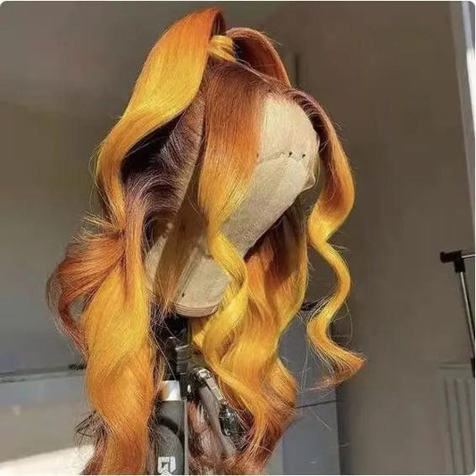 Exotic Water Wave Yellow Brown Ombre Color Wig Cuticle Aligned Brazilian Human Hair Pre Plucked Lace Front Wigs