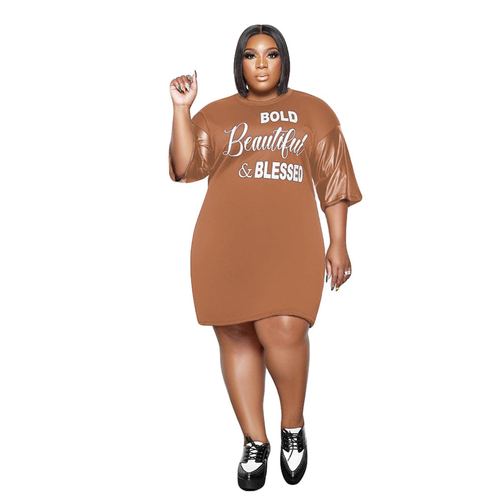 Explosive letter printing and leather fashion sexy women's dress