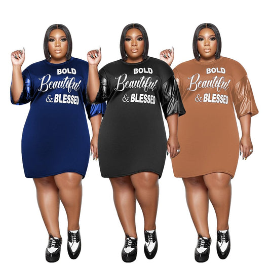 Explosive letter printing and leather fashion sexy women's dress