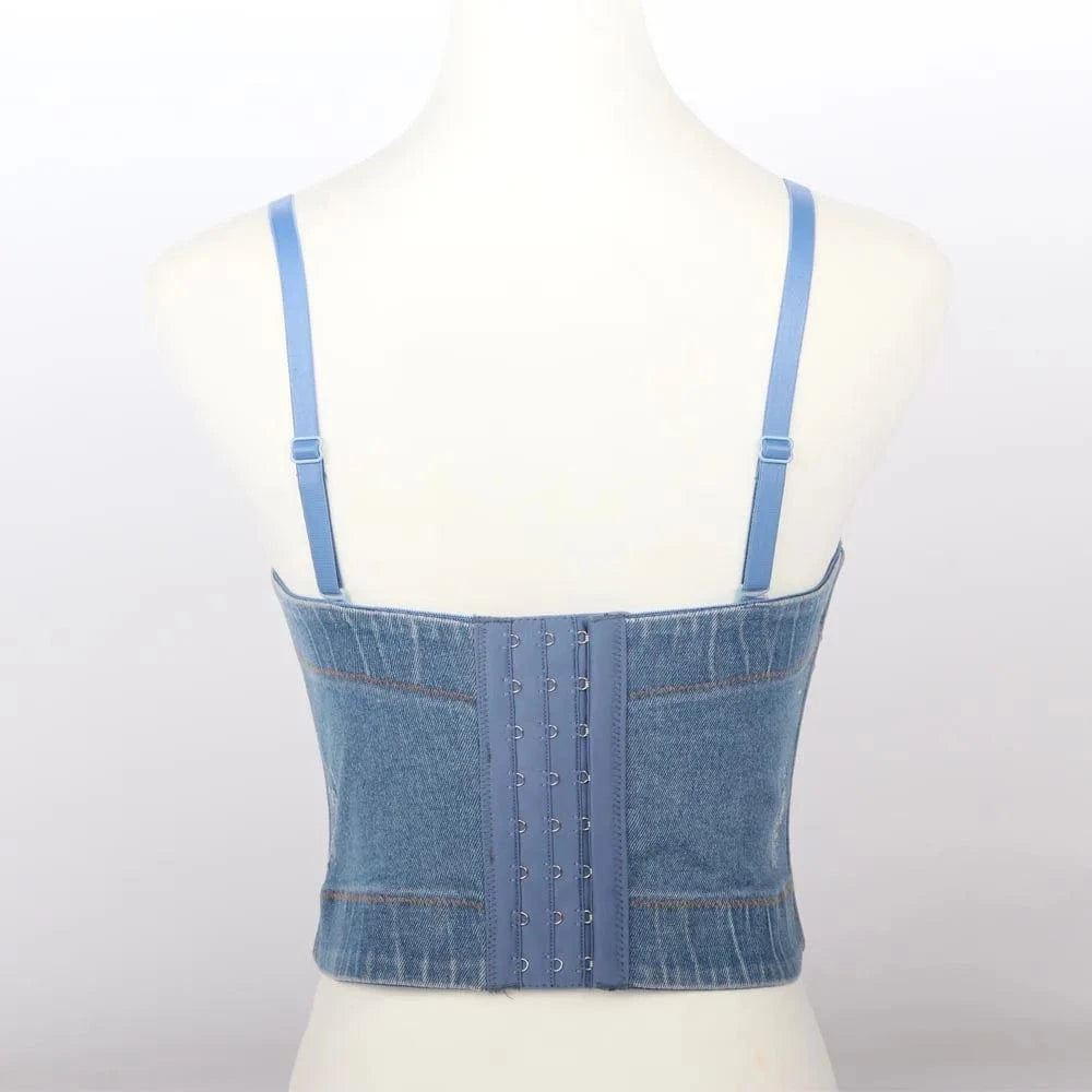 Factory custom denim colorful glittering diamond ball night club women's Bra