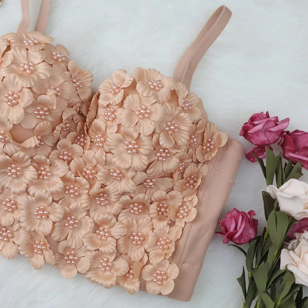 factory Customized spot wholesale flowers bubble pearl women's tights vest bustier top