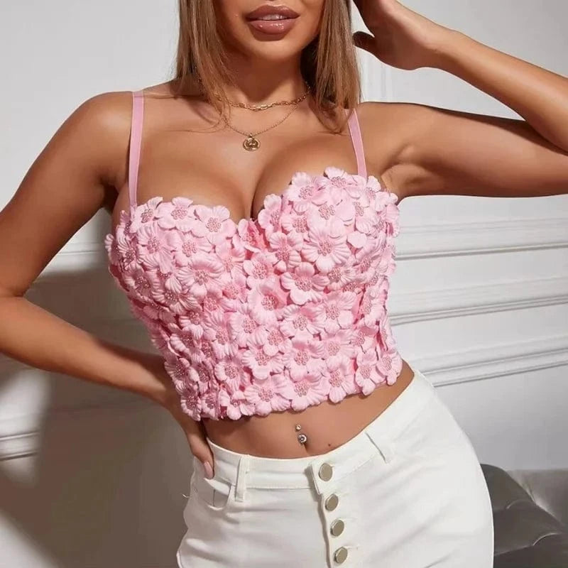 factory Customized spot wholesale flowers bubble pearl women's tights vest bustier top