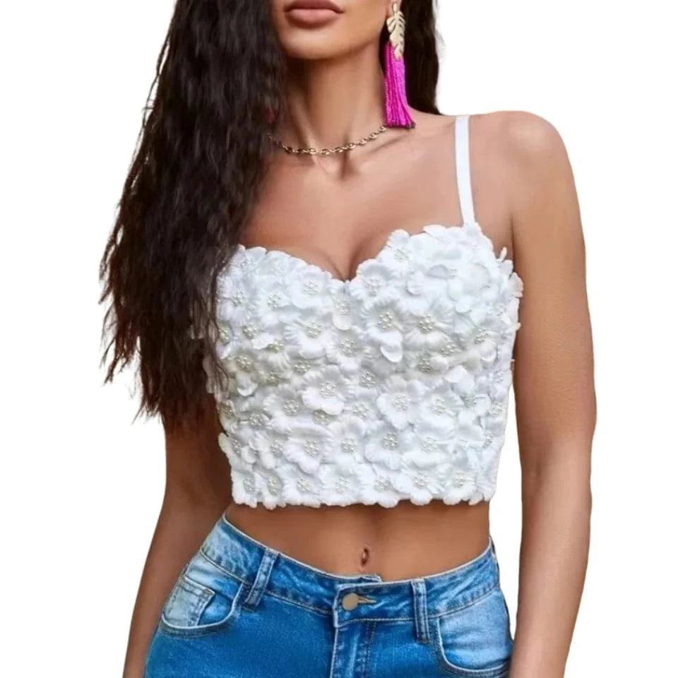 factory Customized spot wholesale flowers bubble pearl women's tights vest bustier top