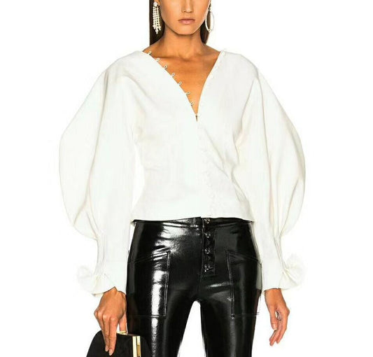 Factory direct sale Elegant Blouse Fashion White Shirts Oversized lotus sleeve long sleeve office lady shirts wholesale cheap