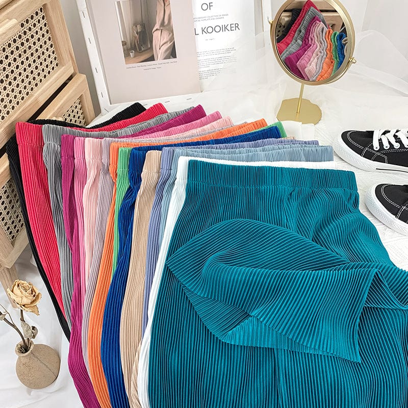 Factory direct sales High waist skinny ice silk pleated wide leg pants Chiffon Casual Pants