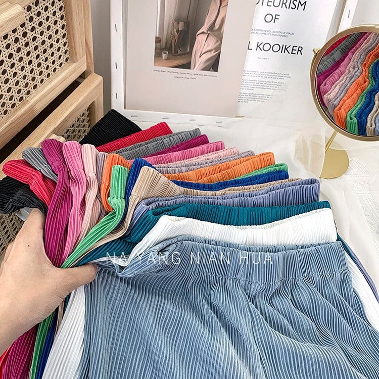 Factory direct sales High waist skinny ice silk pleated wide leg pants Chiffon Casual Pants