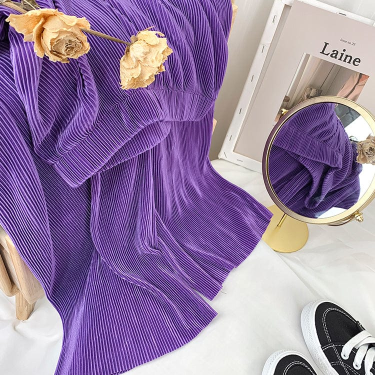 Factory direct sales High waist skinny ice silk pleated wide leg pants Chiffon Casual Pants