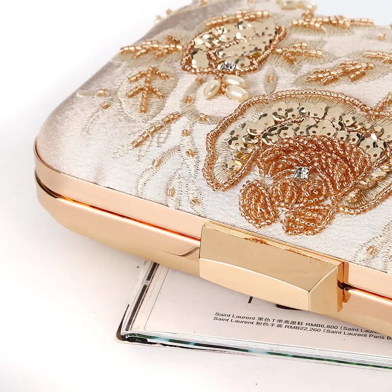 Factory direct wholesale beaded evening bag new design vintage clutches with satin fabric wedding party banquet