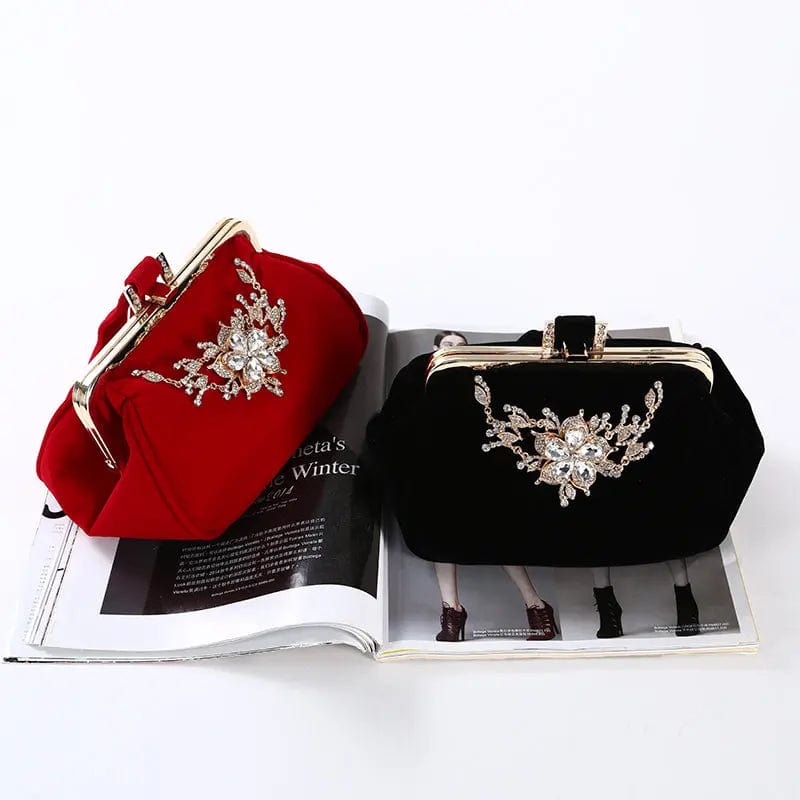 Factory direct wholesale classic jewel evening bag comfortable hand feeling velour luxury clutches women party more colors