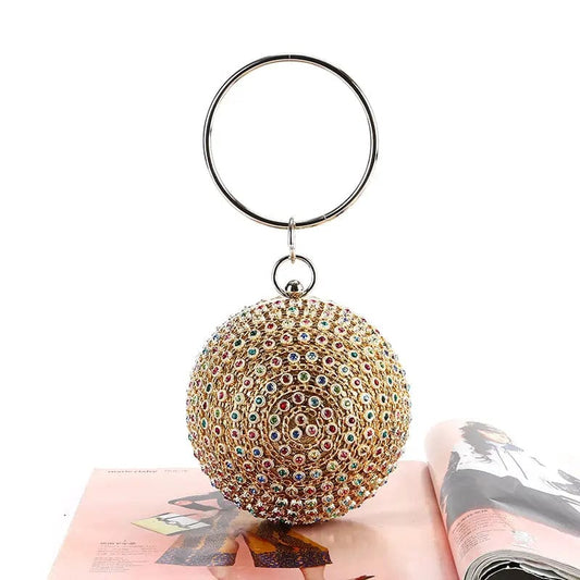 Factory direct wholesale new colorful crystal PU fabric gorgeous ball shaped clutches evening bag for party banquet wedding