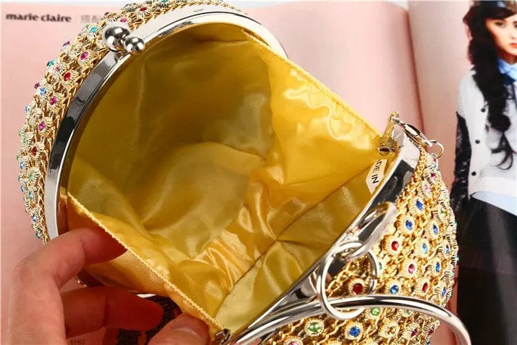 Factory direct wholesale new colorful crystal PU fabric gorgeous ball shaped clutches evening bag for party banquet wedding