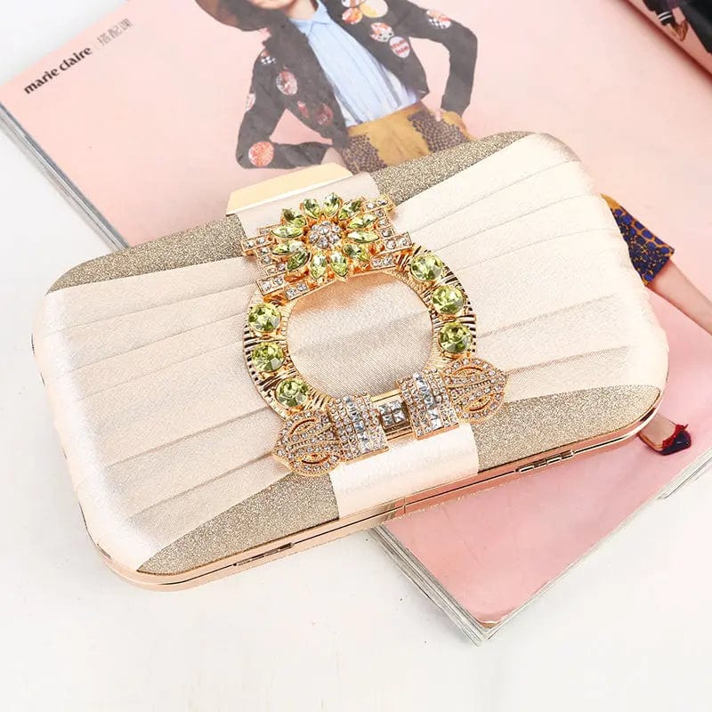 Factory direct wholesale new design gem rhinestone evening bag pleated satin fabric elegant clutches for wedding party banquet
