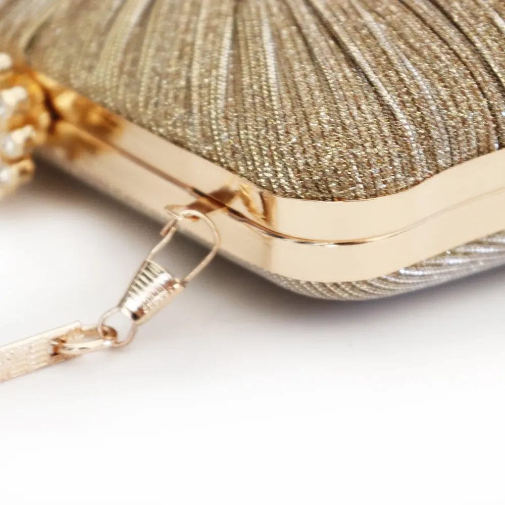 Factory direct wholesale new design rhinestone evening bag pleated satin fabric elegant clutches for wedding party banquet