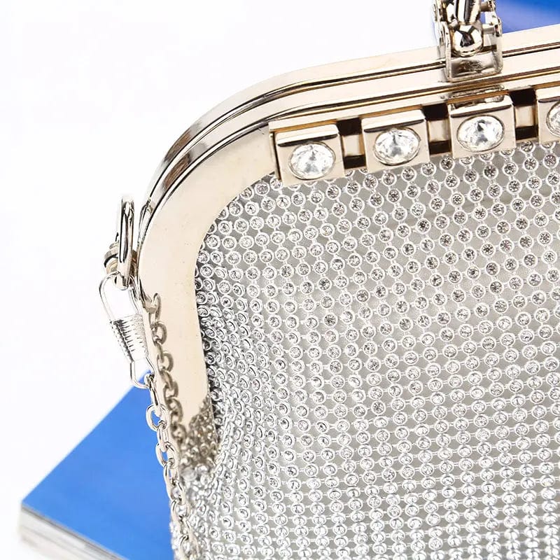 Factory direct wholesale new style rhinestone clutches diamond evening bag large space handbags metal handle for banquet wedding