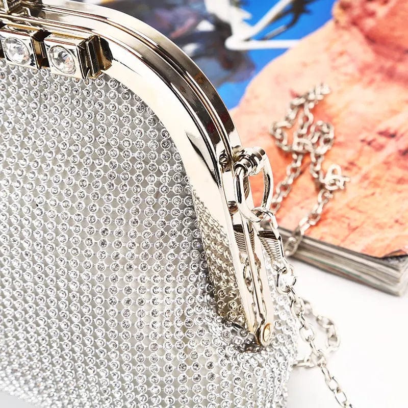 Factory direct wholesale new style rhinestone clutches diamond evening bag large space handbags metal handle for banquet wedding