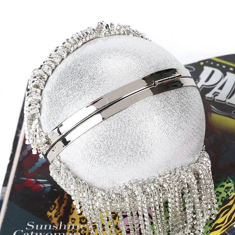 Factory direct wholesale pearl diamond PU fabric fashion ball shaped clutch bag tassel evening bag for party banquet prom