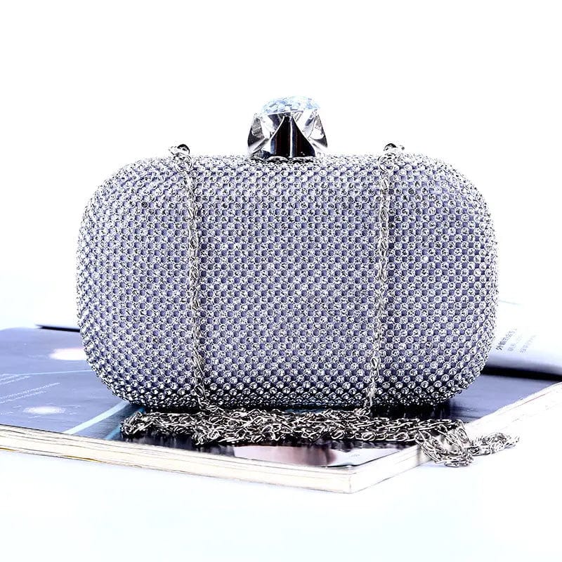 Factory direct wholesale two-sided crystal evening bag dazzling diamond satin lining clutch box for party prom banquet wedding