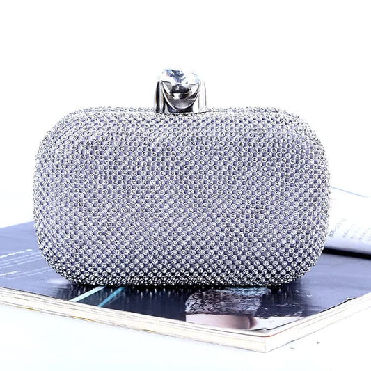 Factory direct wholesale two-sided crystal evening bag dazzling diamond satin lining clutch box for party prom banquet wedding