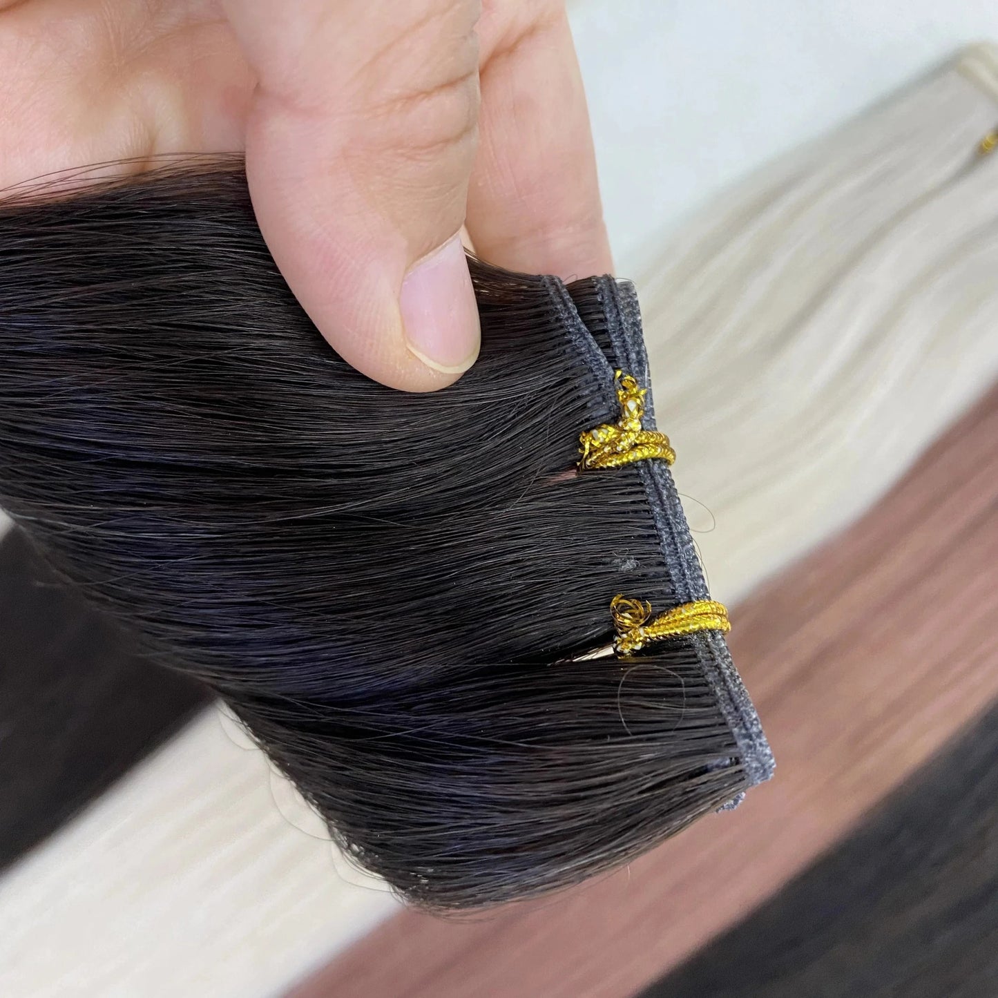 Factory Hot Selling 100% Human Virgin Remy Cuticle aglined Russian Hair Can be cut Genius weft hair extensions