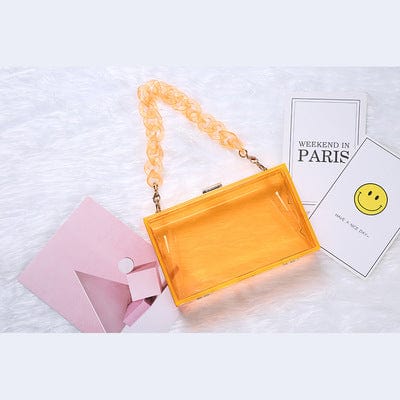 Factory In Stock Wedding Party Use Hard Purse Shoulder Handbag with Removable Gold Chain Strap Women Clear Box Purse Clutch Bag