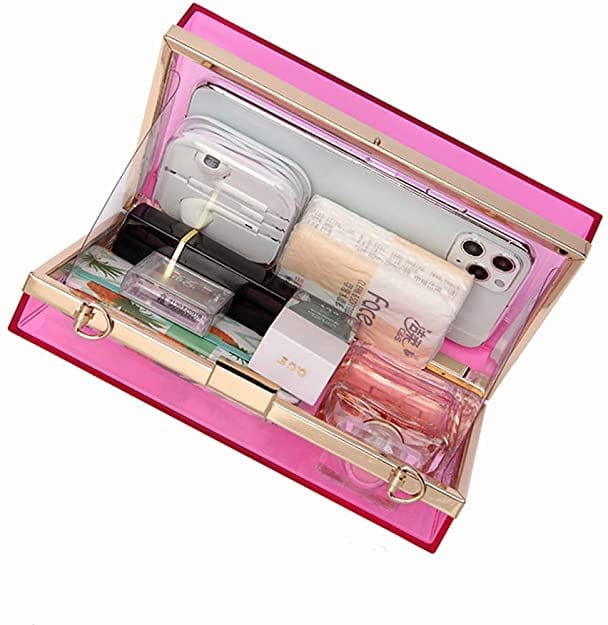 Factory In Stock Wedding Party Use Hard Purse Shoulder Handbag with Removable Gold Chain Strap Women Clear Box Purse Clutch Bag