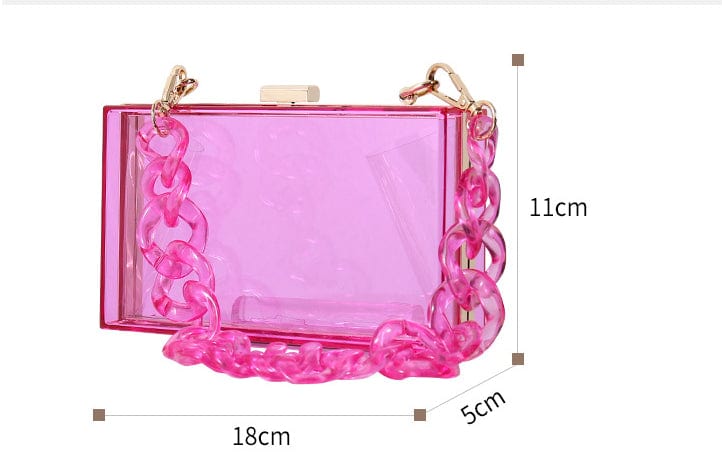 Factory In Stock Wedding Party Use Hard Purse Shoulder Handbag with Removable Gold Chain Strap Women Clear Box Purse Clutch Bag