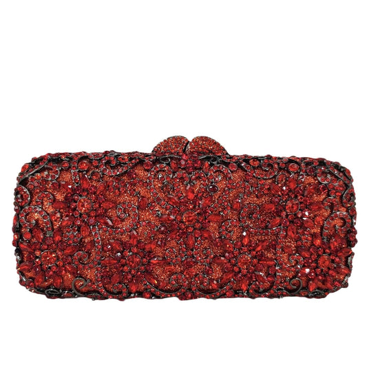 Factory Ladies Luxury Crystal Clutch Purse Women Dinner Evening Party Bags Red Rhinestone Box Clutch Wedding Handbag