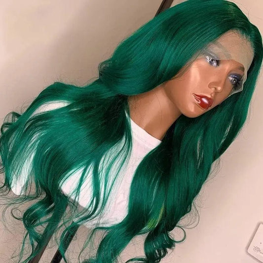 Factory Price Colorful Lace Front Wigs Green Wavy Cuticle Aligned Hair Wigs for Black Women