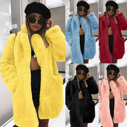 Factory Price Rabbit Fur   Trench Coat   Loose Plus Size Multicolor Jacket With Lapel